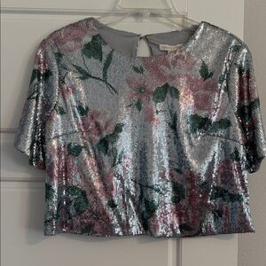 Set- Floral Sequin Crop Top and Matching Pants